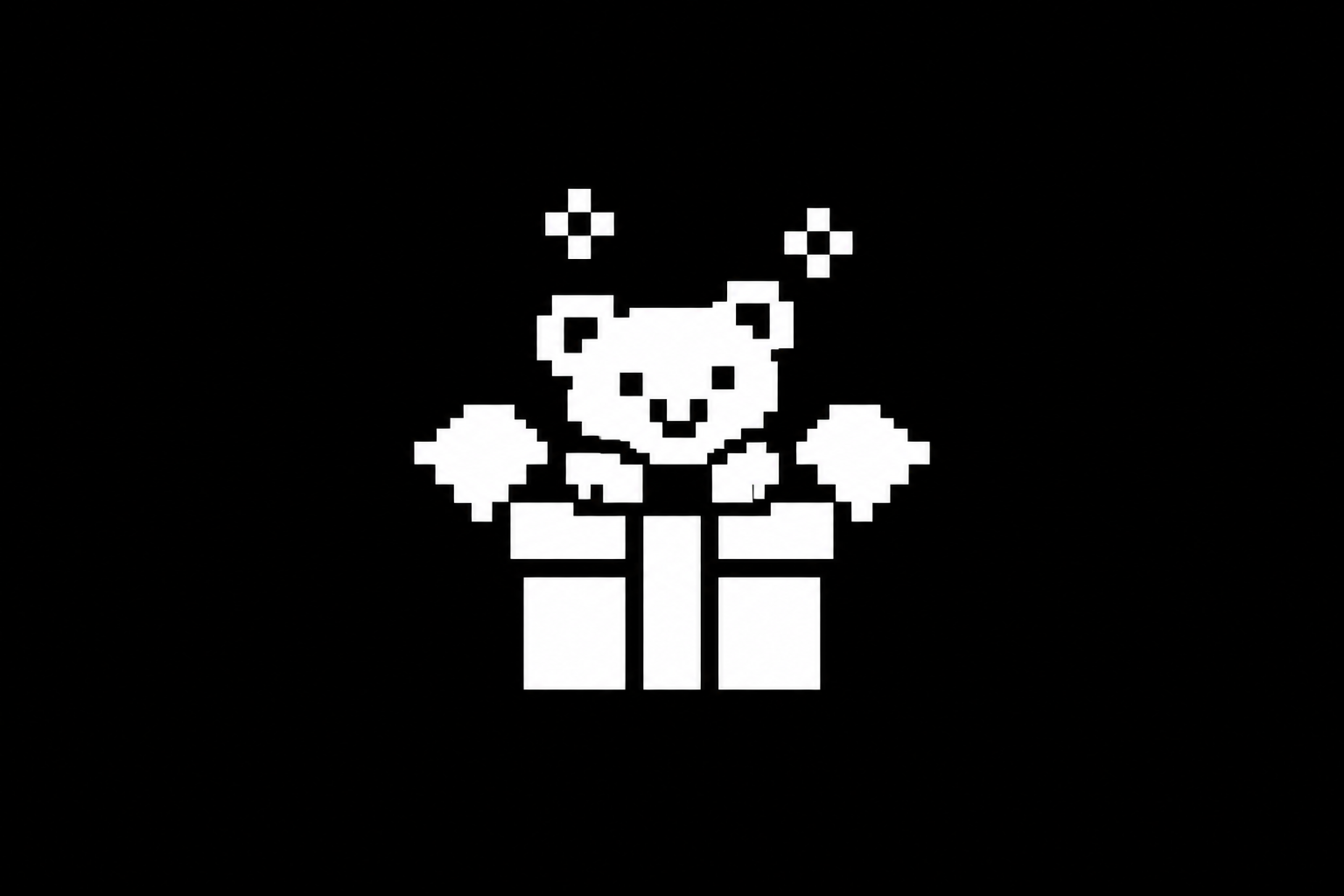 Caja de regalo blanca de píxeles con un osito asomándose