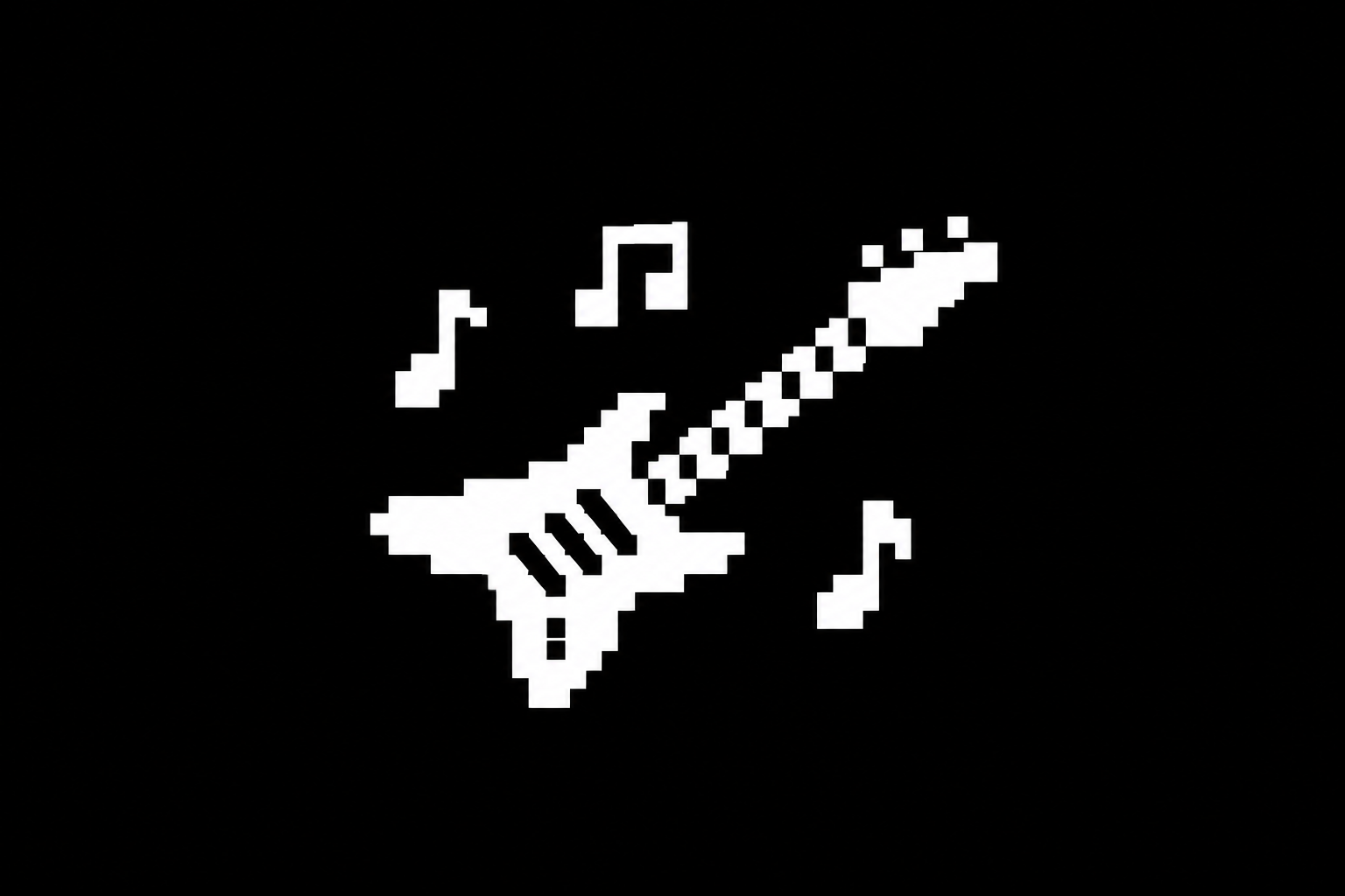 Guitarra eléctrica blanca de píxeles con pequeñas notas musicales