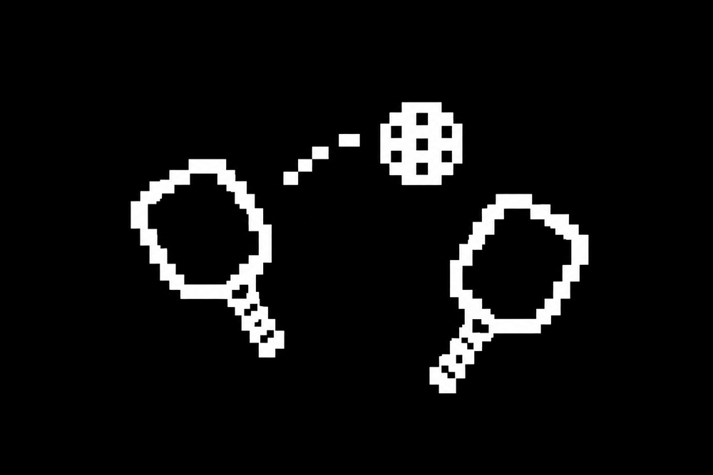 Dos palas blancas de pickleball de píxeles y una pelota perforada