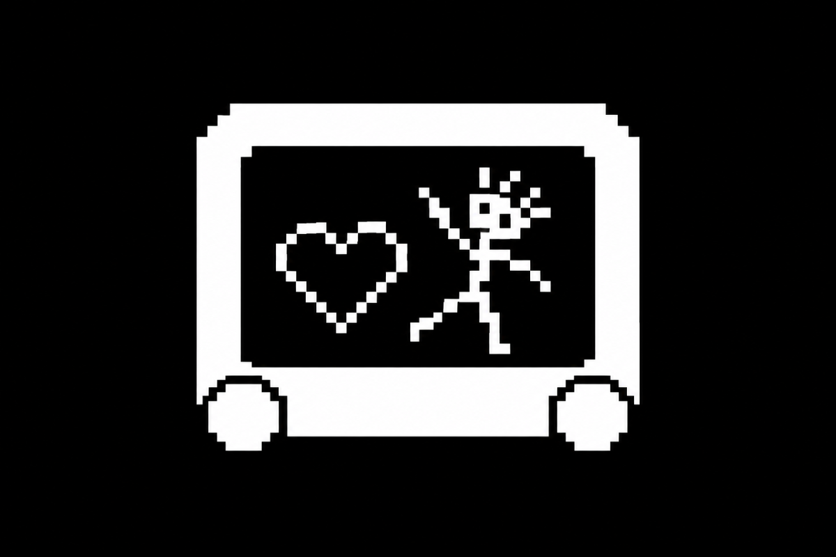 Juguete de dibujo blanco de píxeles con un corazón y una figura